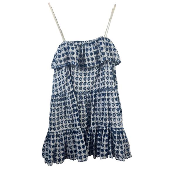 Solid & Striped Dress Women XS Blue White Eyelet Mini Ruffle Embroidery Preppy - Picture 2 of 9
